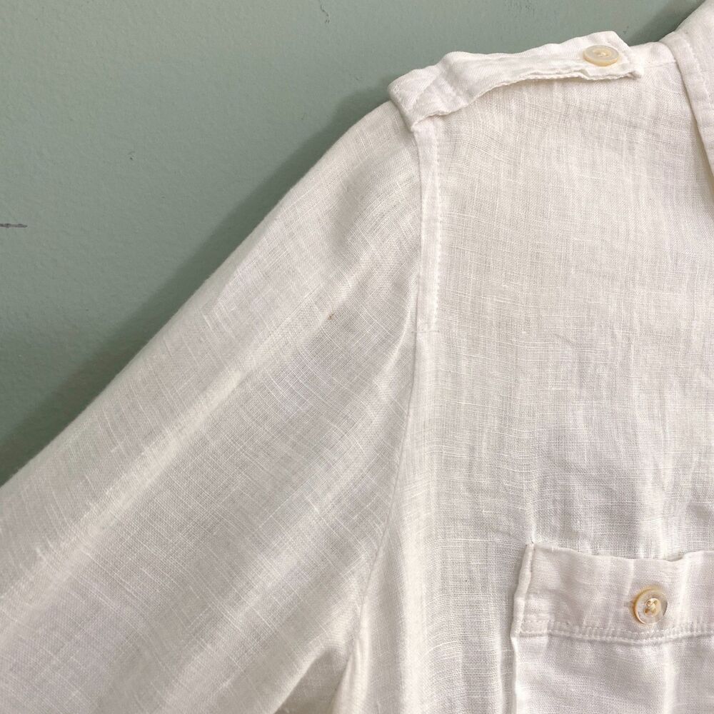 Martin & Osa Linen Shirt Button Up Roll Tab Sleeve Womens 2 White Military - Picture 7 of 14